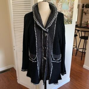 Women's unique Black and white Sweater with Button Detail